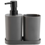 Badezimmer-Set mit Seifenspender, Becher, Schale, anthrazit