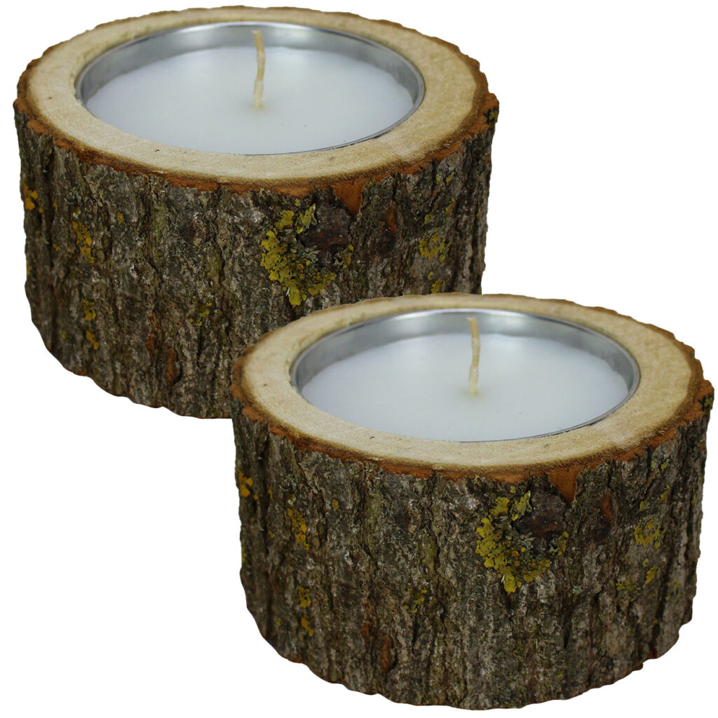 2er-Set Windlicht Natur, aus einem Stück Holz gefertigt