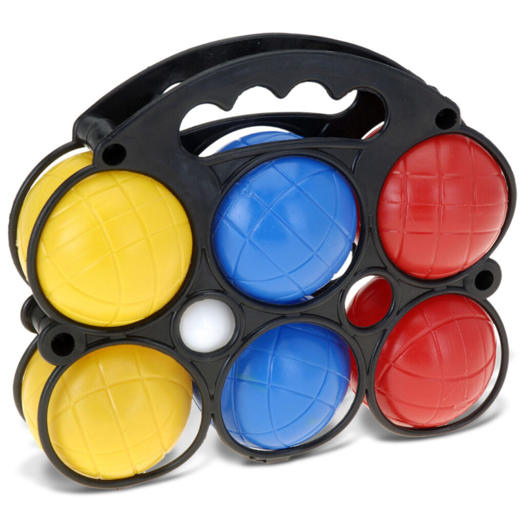 Boule Spiel, 6 Kugeln, Zielkugel und Trage, bunt Boule Spiel, 6 Kugeln, Zielkugel und Trage, bunt