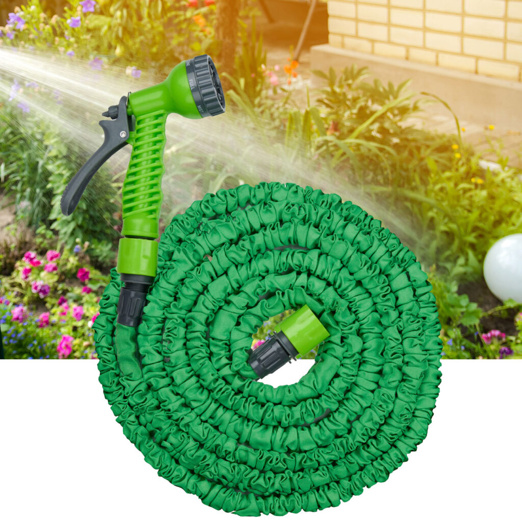 Flexibler Gartenschlauch mit Brause und Kupplung, dehnbar 5-10m, grün