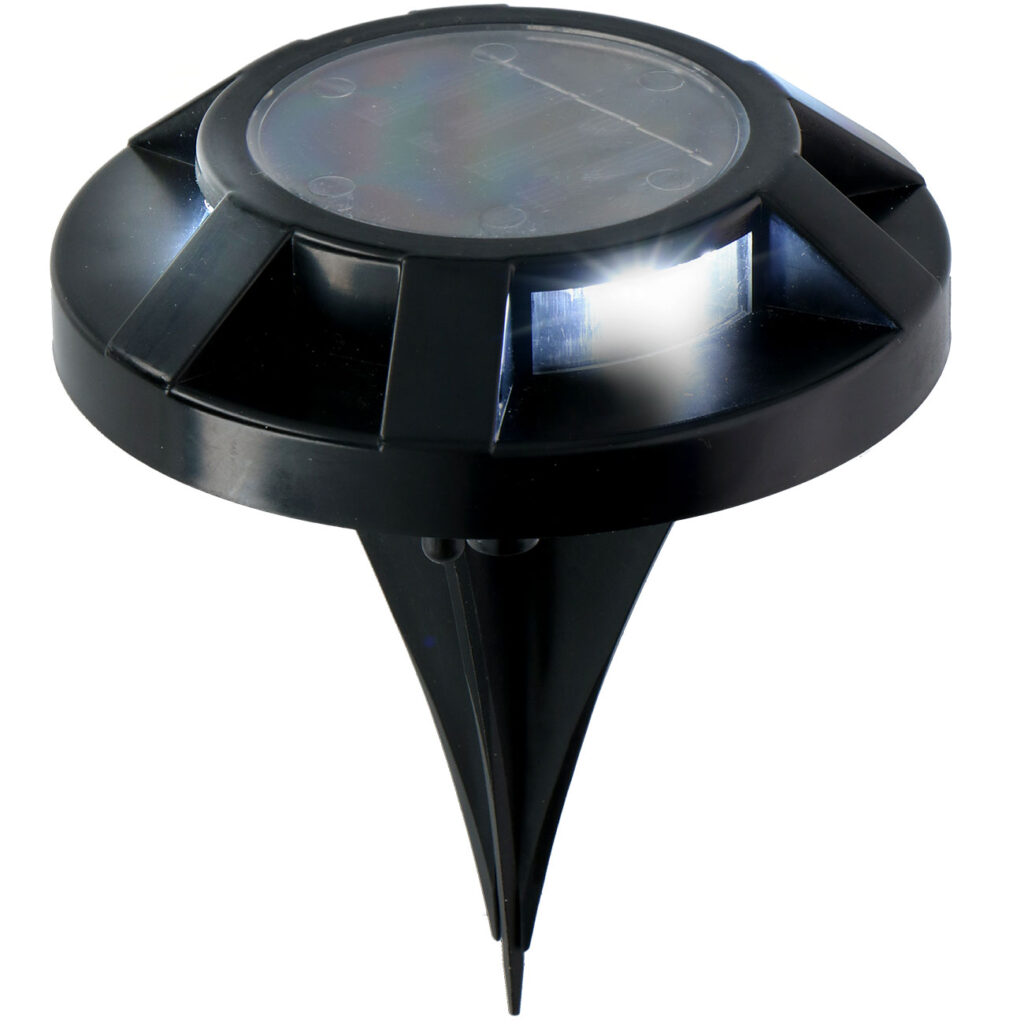 Solar-Bodenlicht mit Erdspiess, schwarz, Ø 12 cm Solar-Bodenlicht mit Erdspiess, schwarz, Ø 12 cm