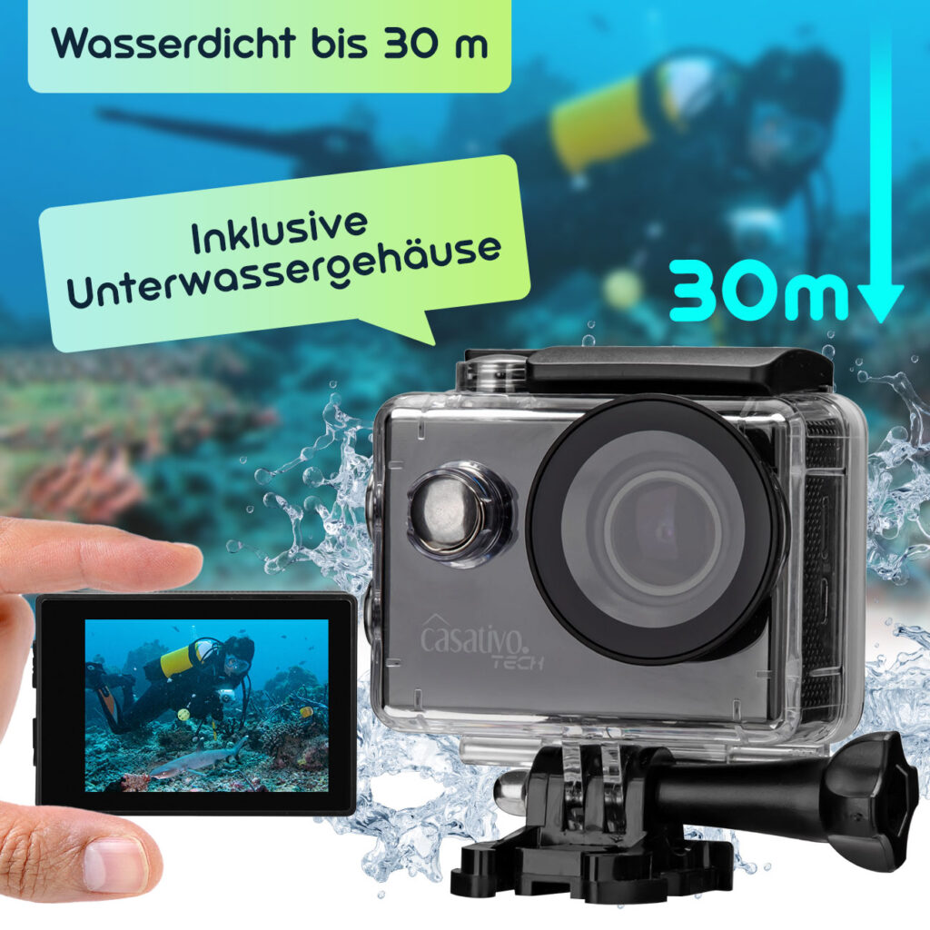 4K-Action-Cam, Full HD, mit Unterwasser-Gehäuse
