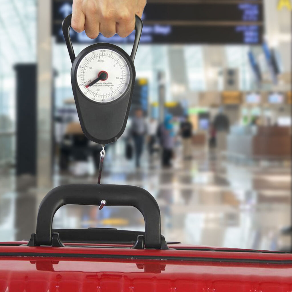 Analoge Kofferwaage mit integriertem Massband, bis 35 kg