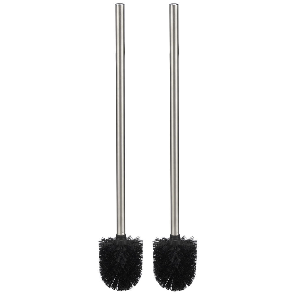 Klassische WC-Bürste, schwarz, Edelstahl Griff, 2er-Set