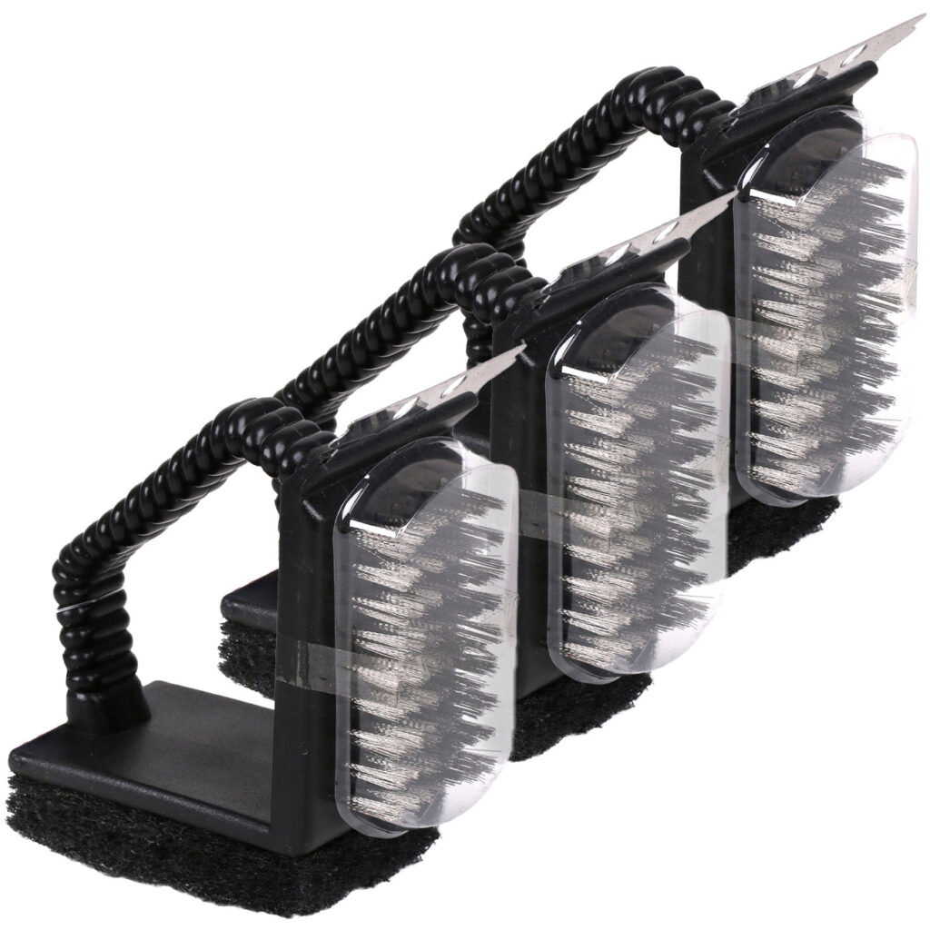 3in1 Grillreiniger mit Drahtbürste, 3er-Set, Metallschaber und Schwamm