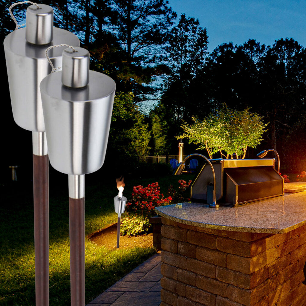 2er-Set Öl-Gartenfackel mit Stab aus Buchenholz, 110 cm