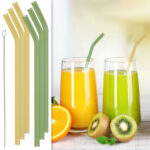 Glas-Trinkhalme mit Reinigungsbürste, 6er Set, mehrfarbig