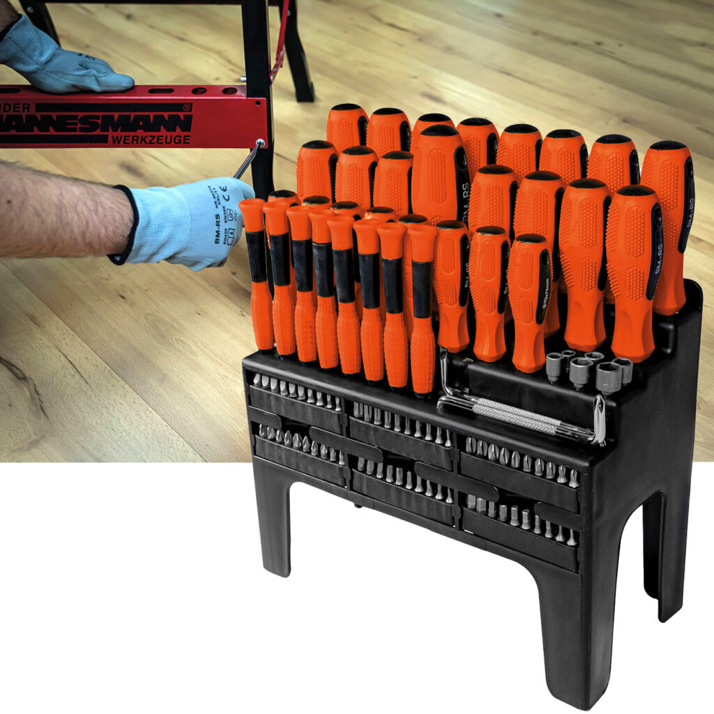 100-tlg. Schraubendrehersatz mit Bit-Set im Ständer