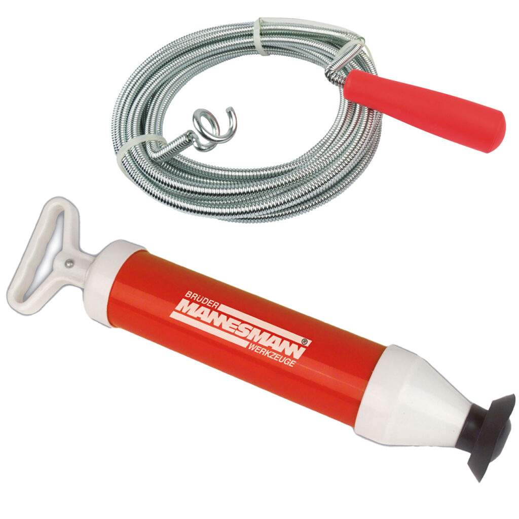 Rohrreiniger-Set mit Pumpe und Abfluss-Spirale, 5 m