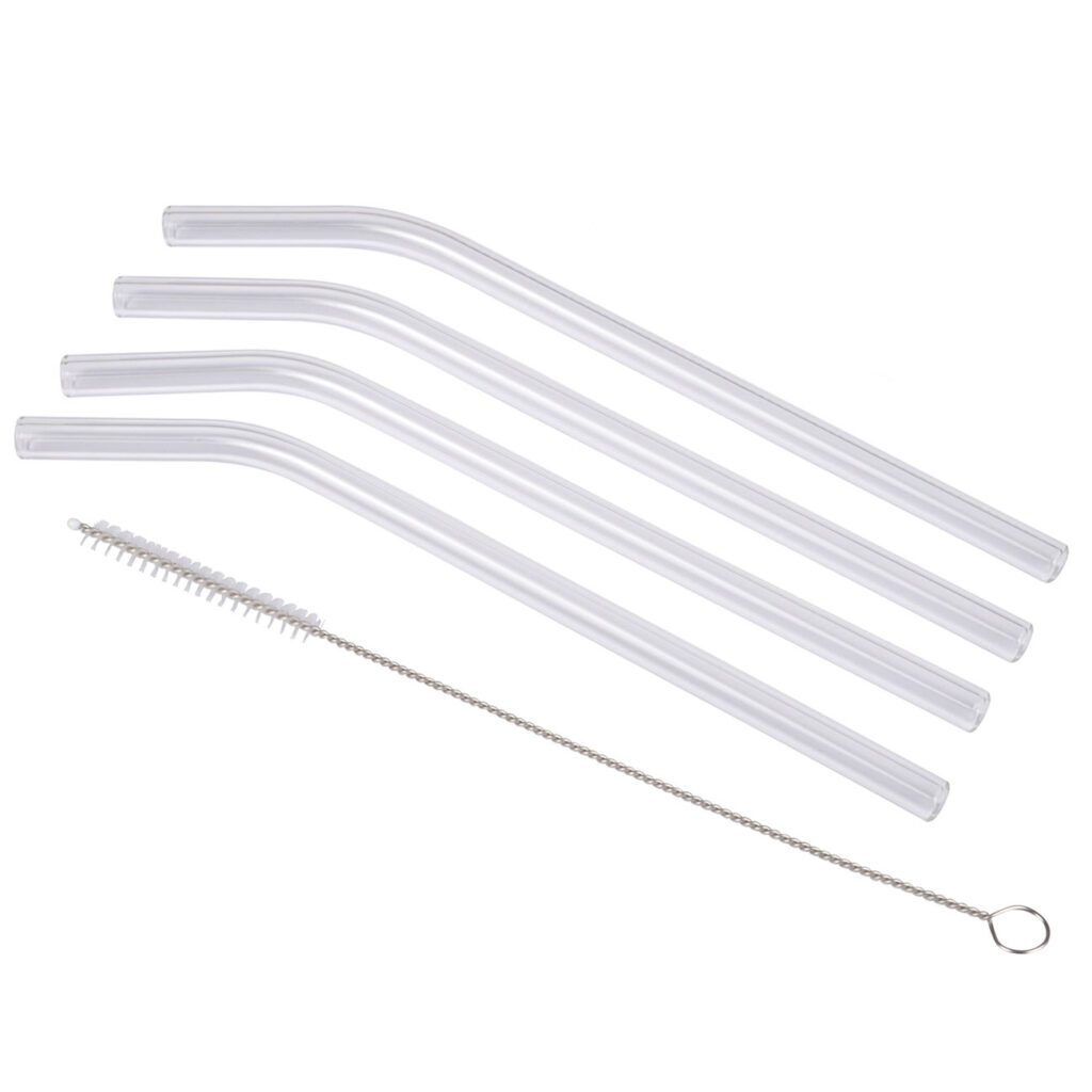 Glas-Strohhalme, 4er-Set, wiederverwendbar, mit Bürste, je 18 cm