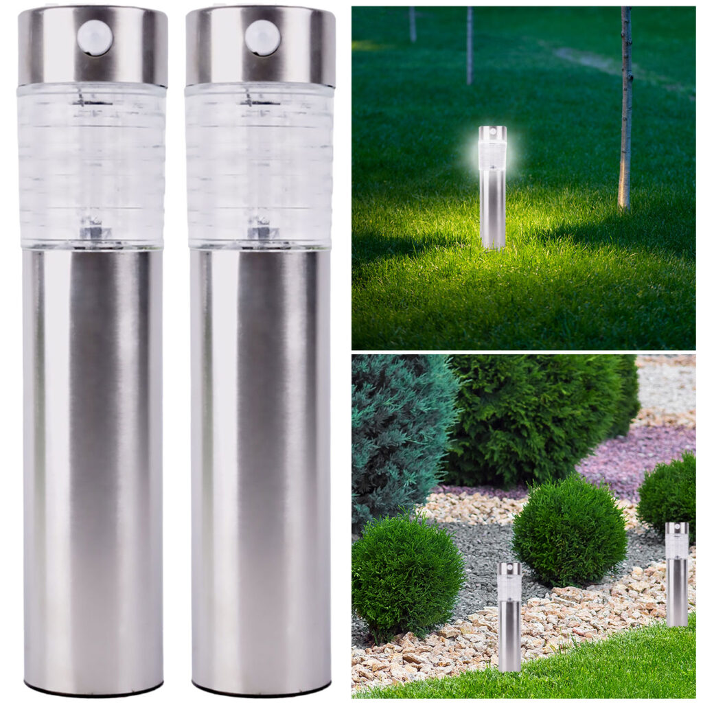 2er-Set Solar-Gartenlampe mit Bewegungssensor, 28cm x Ø 6,2 cm
