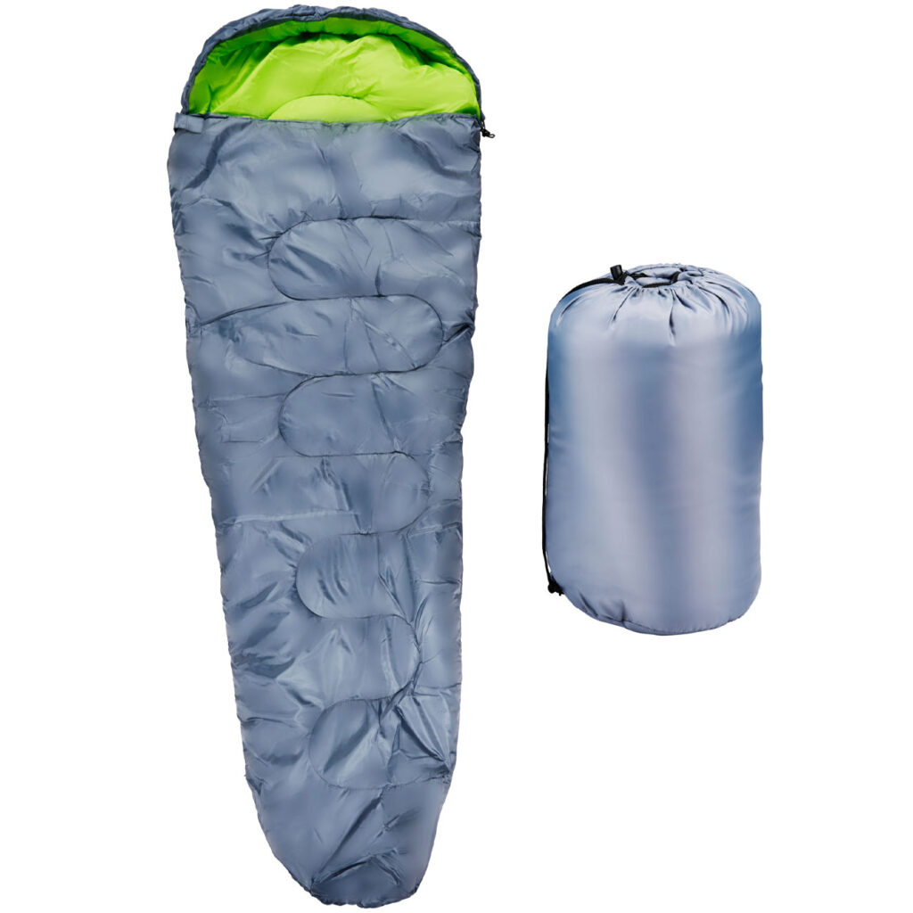 Mumienschlafsack, 210 x 80 cm, grau/gelb