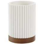 Zahnputzbecher, weiss mit Akazienholzstreifen, Ø 8 x 10,8 cm