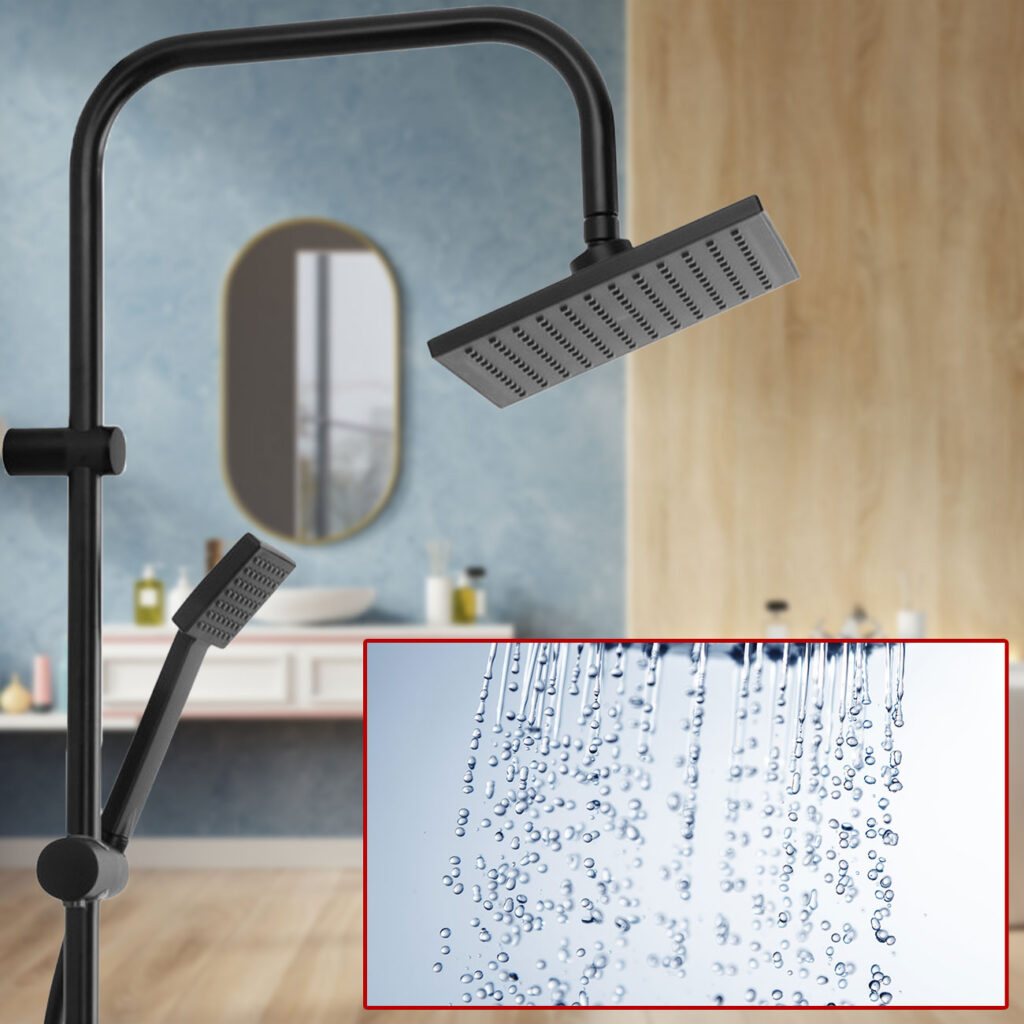 Regendusche, Dusch-Set, mit Brausekopf und Halterung, schwarz