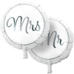 Luftballons „Mr & Mrs“, 2 Stück, silber/weiss, Ø 46 cm