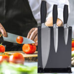 Qualitäts-Messer-Set, 3-tlg., mit Acrylhalter, Softgriffe Qualitäts-Messer-Set, 3-tlg., mit Acrylhalter, Softgriffe