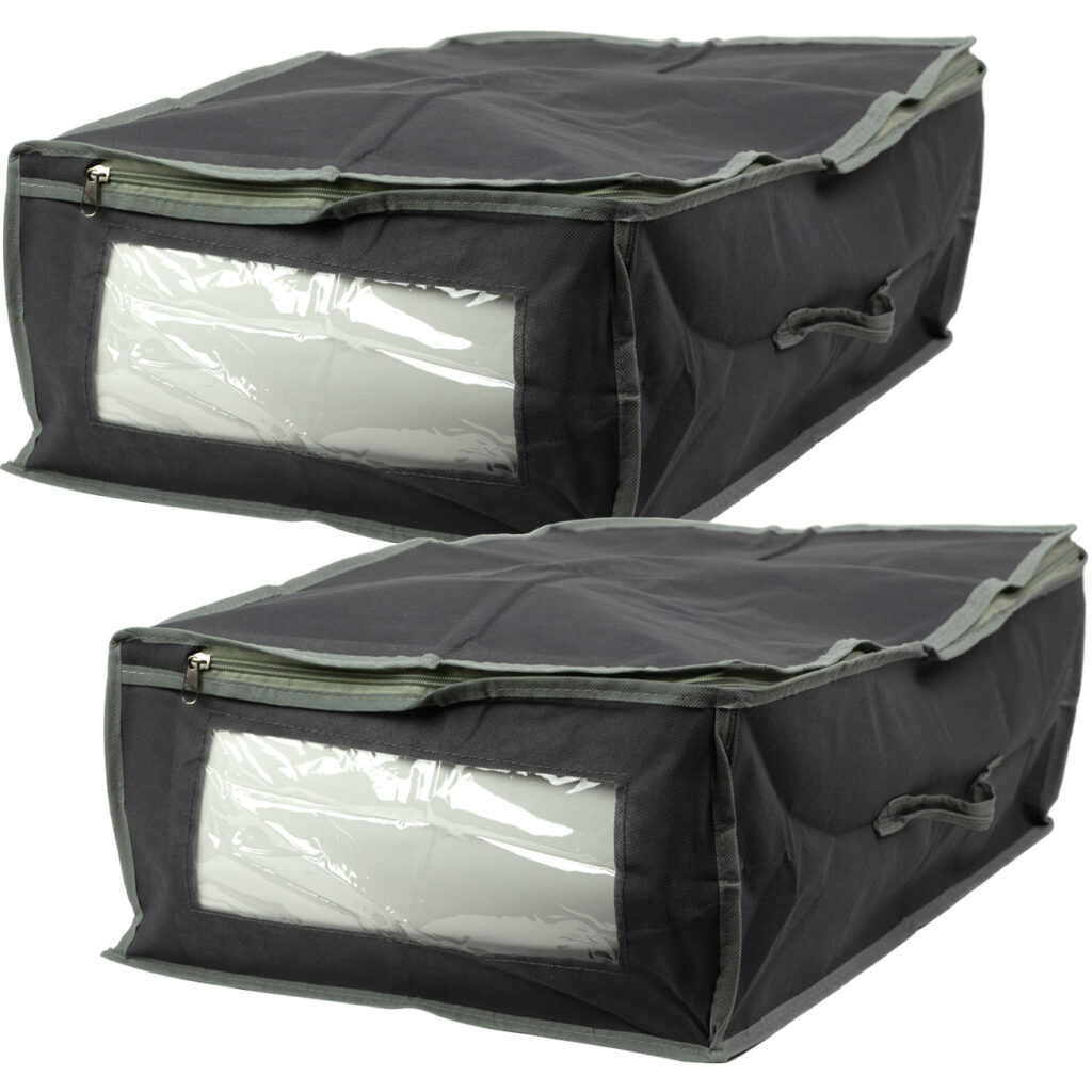 2er-Set Unterbettkommode mit Sichtfenster & Handgriff, 50 x 38 x 20cm, grau