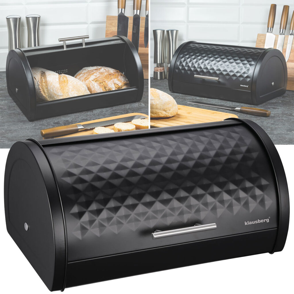Brotkasten mit Deckel, Edelstahl, schwarz