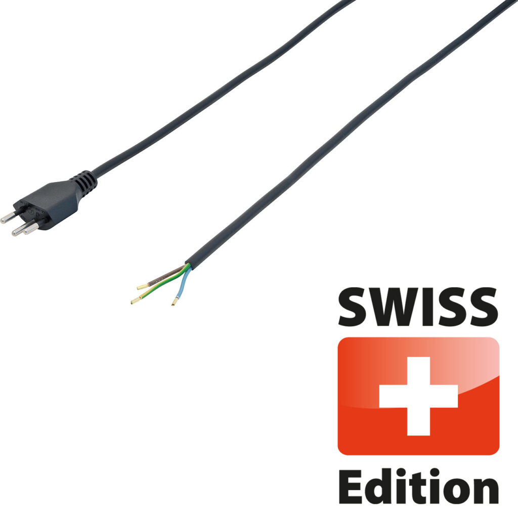 Netzkabel Stromanschlusskabel GD 3x 1mm schwarz 3 Meter Swiss