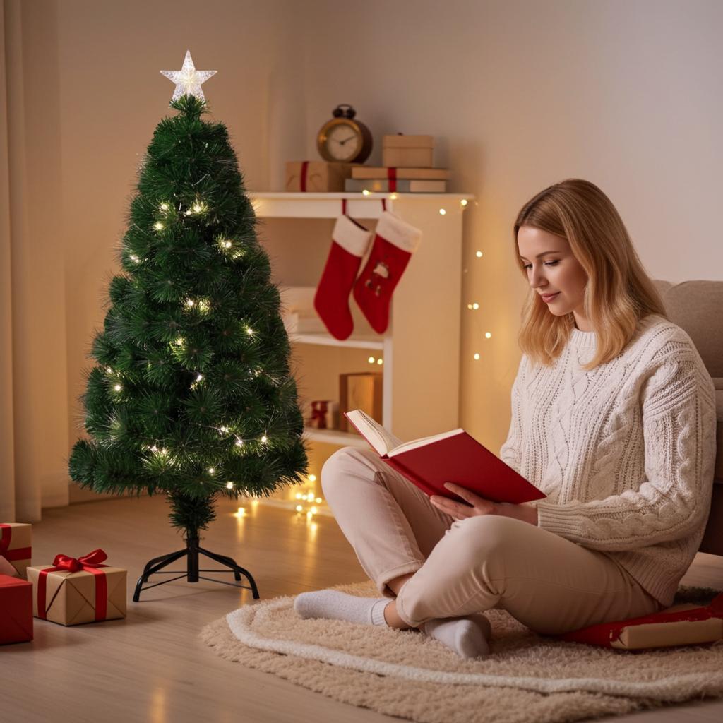 Weihnachtsbaum in Naturfaseroptik mit 90 LEDs warmweiss & LED Sternspitze, H 90 cm