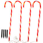 LED-Gartenstecker Zuckerstange, 4 Stück, rot-weiss, je H 74 cm