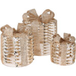 LED-Geschenke, 3 Stück, Goldfarben, warmweiss, 15/20/25 cm, mit Timer