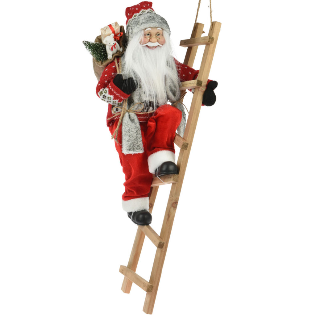 Deko-Weihnachtsmann auf einer Leiter, 25 x 30 x 65 cm