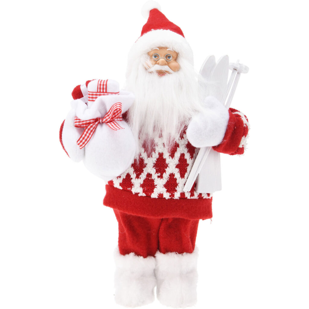 Deko-Weihnachtsmann mit Schneestiefeln und Ski, 20 x 10 x 30 cm