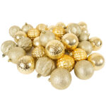 Weihnachtskugeln, 35 Stk., Goldfarben, je Ø 6 cm, 5 verschiedene Designs und Muster Weihnachtskugeln, 35 Stk., Goldfarben, je Ø 6 cm, 5 verschiedene Designs und Muster