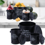 Vorratsbehälter, 3 Stück, Potatos/Onions/Garlic, schwarz mit Deckel und Luftlöchern