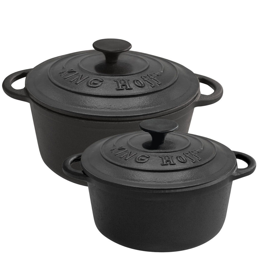 2er-Set Gusseiserne Töpfe mit Deckel, rund, 2,4 L und 4 L