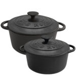 2er-Set Gusseiserne Töpfe mit Deckel, rund, 2,4 L und 4 L