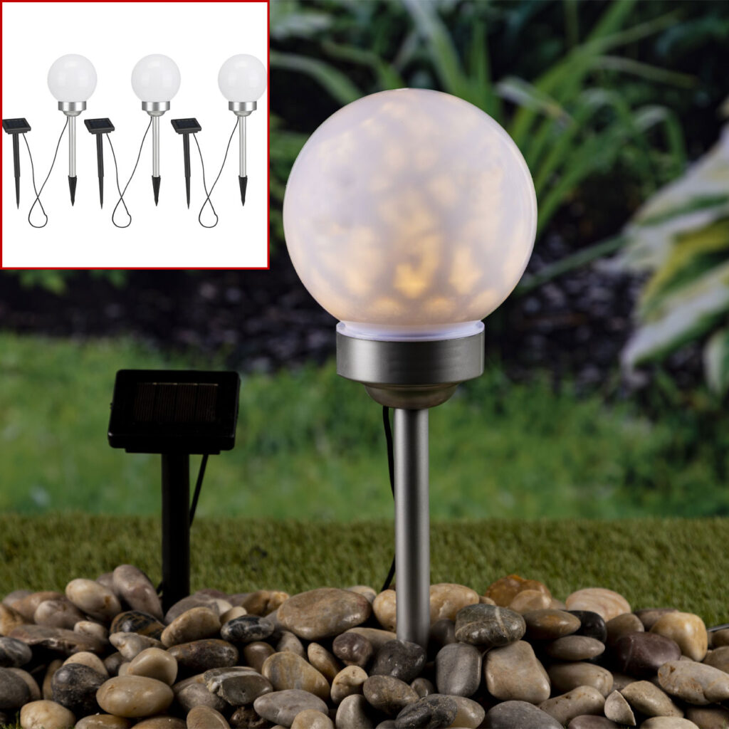 3er-Set Garten-Kugellampe mit bewegtem Lichtmuster, inkl. Solarmodul, Ø 15 cm