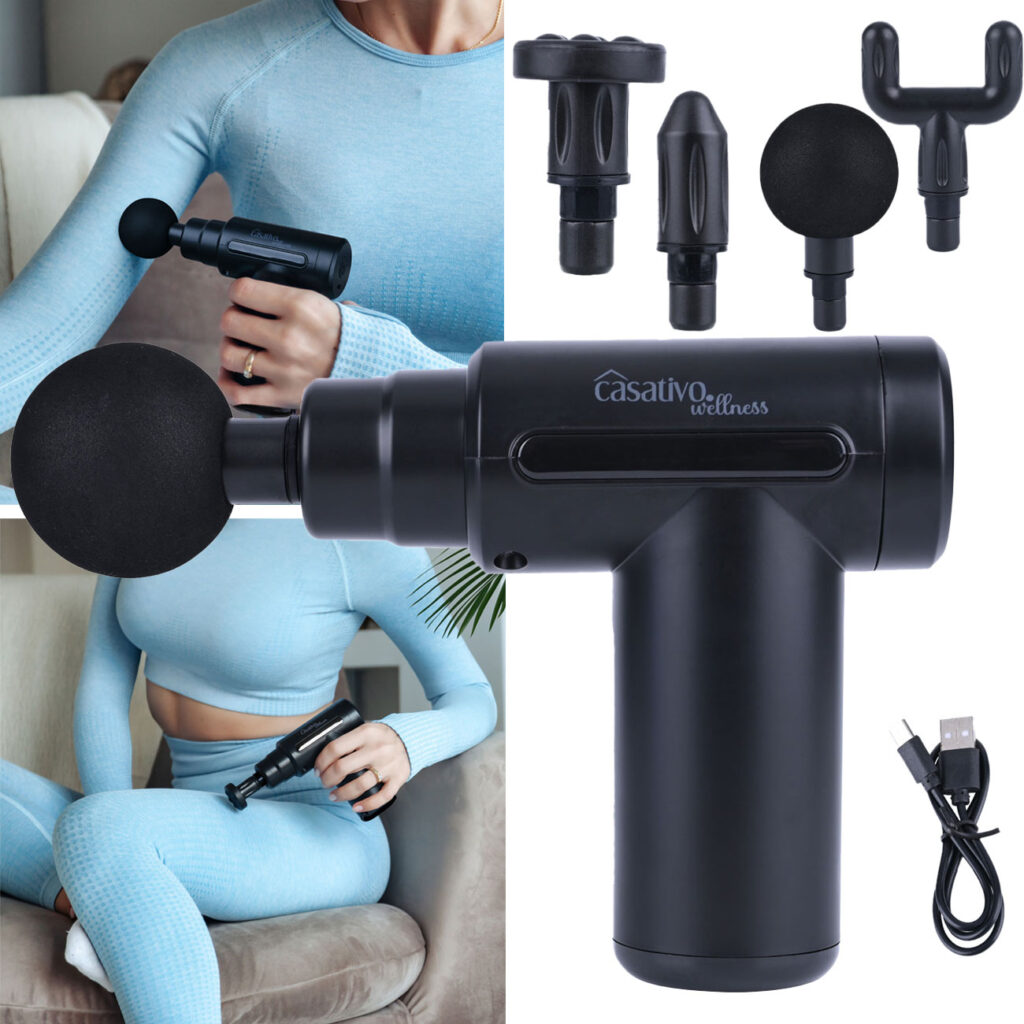 Kompakte Hand-Massagepistole, Akku, mit 4 Aufsätzen, USB-C, 25 W