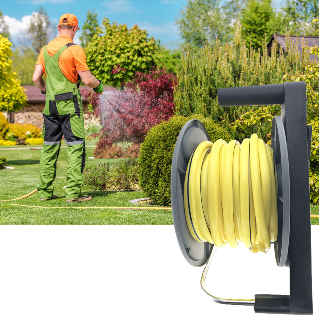 Schlauchtrommel mit 25 m Schlauch und Spritzdüse Schlauchtrommel mit 25 m Schlauch und Spritzdüse