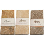 3er Set Seifenablagen aus Travertin, rechteckig, 3 Farbkombinationen, 14,5 x 7 cm 3er Set Seifenablagen aus Travertin, rechteckig, 3 Farbkombinationen, 14,5 x 7 cm