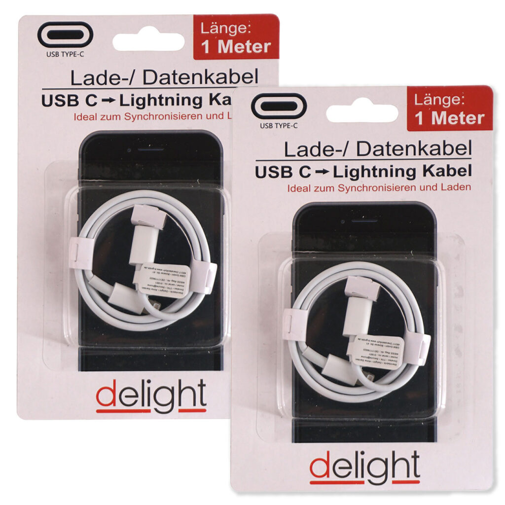 2er-Set USB-C Lightning Ladekabel, 1m, weiss