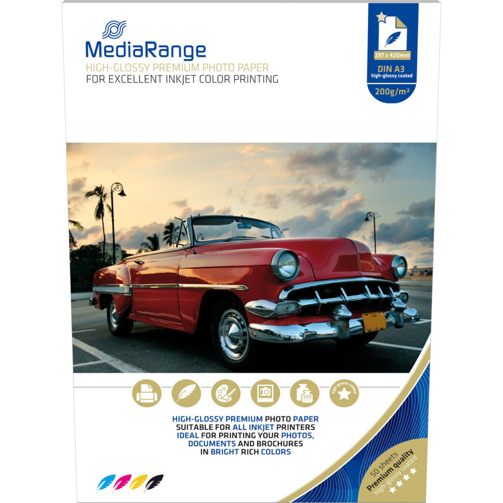 Professionelles A3 Fotopapier für Tintenstrahldrucker, 200g/m², hochglanz, 50 Stück