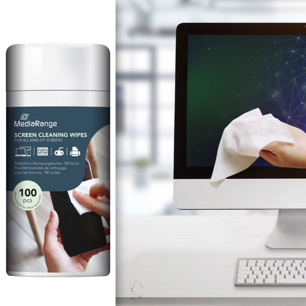 Bildschirm-Reinigungstücher, 100 Stück in Spenderbox