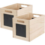 2er-Set Aufbewahrungsbox aus Holz mit Kreidetafel, Box zum Beschriften, 30 x 20 x 20 cm