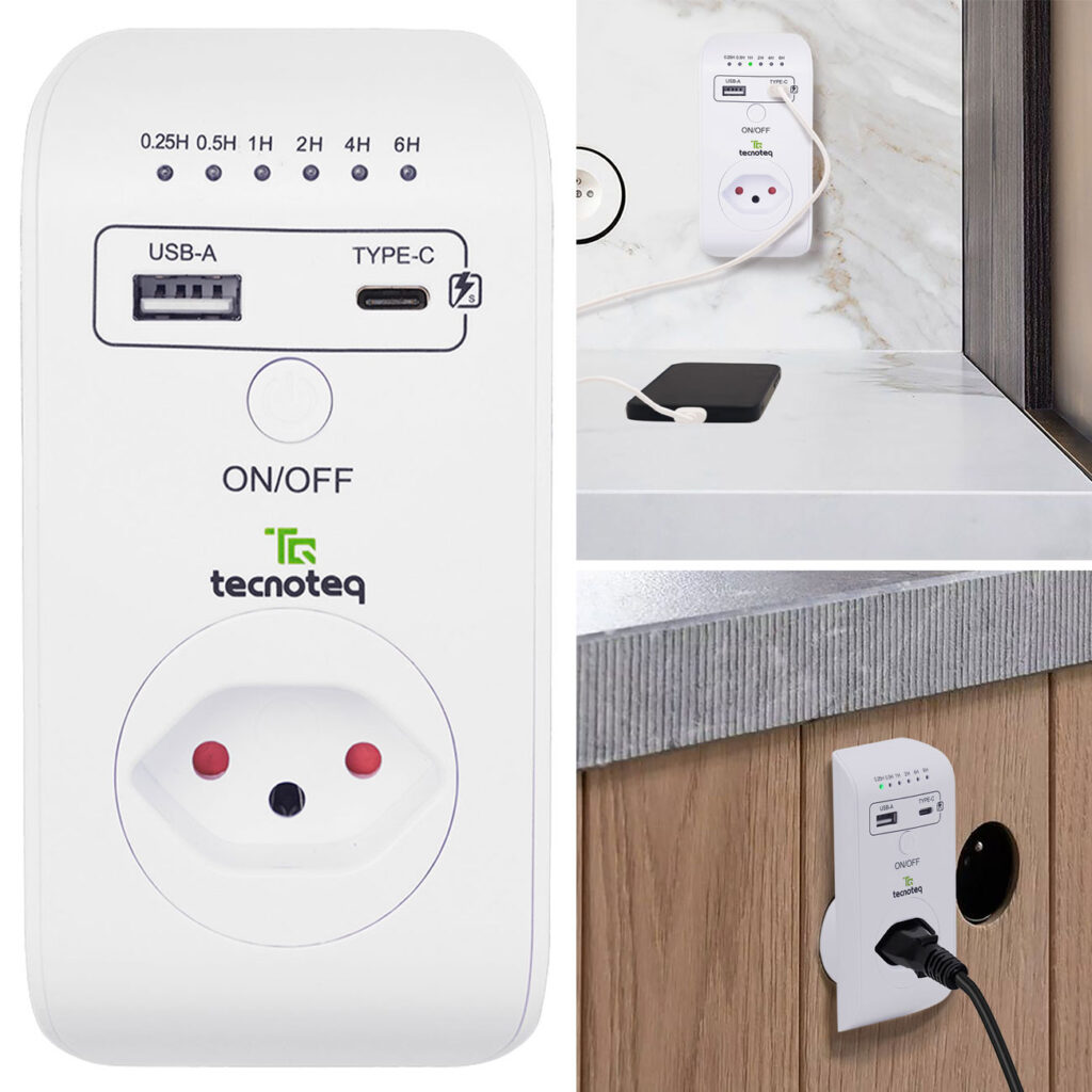 Steckdose mit 2x USB-Ladeport, 3.1 A, Timer, Überspannungsschutz, Swiss-Edition