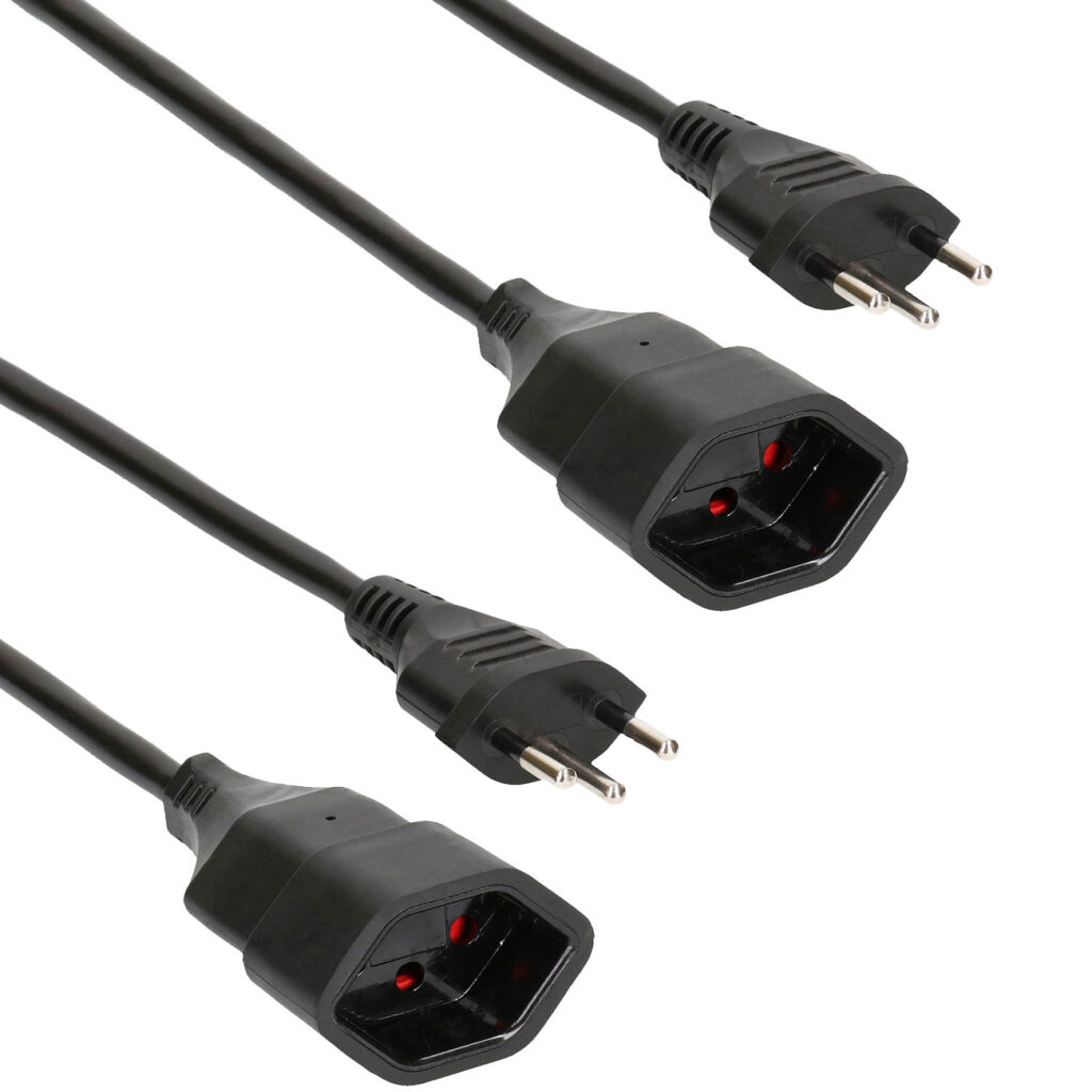2er-Set Verlängerungskabel, schwarz, 3-polig auf Kupplung, Stromkabel, 5 m