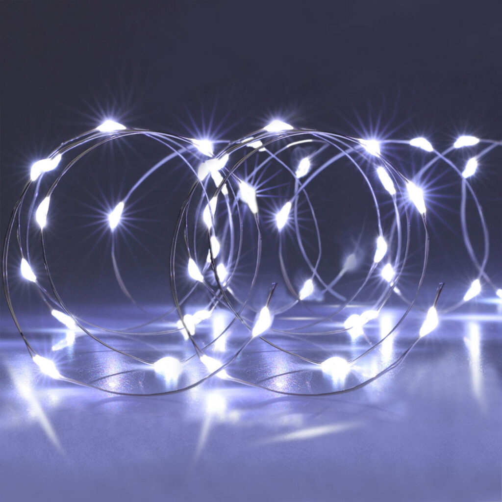 2er-Set Lichter Silberdraht, Indoor, 20 hell-weisse LEDs, batteriebetrieben, 1,5 V, L 95cm