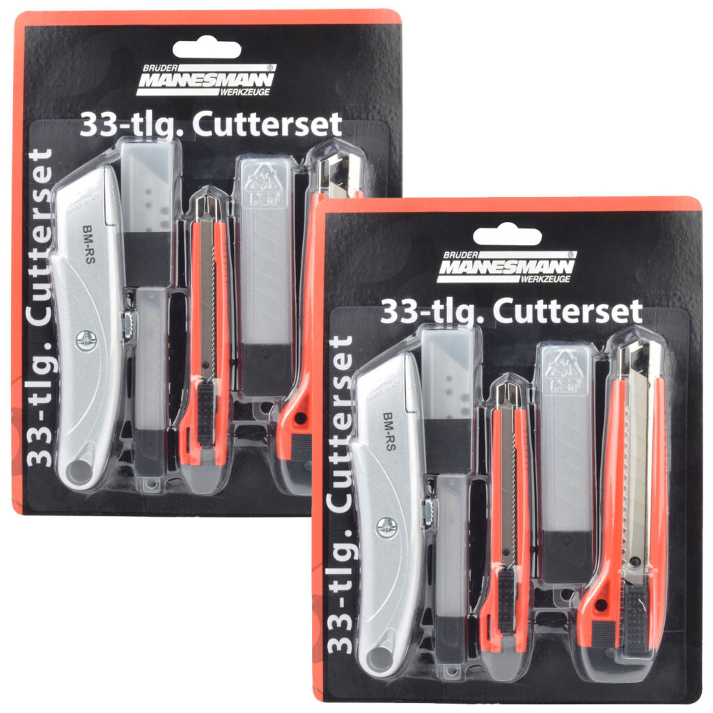 2er-Set Cuttermesser-Set mit 1x Universal-, 2x Cuttermesser und 60x Klingen