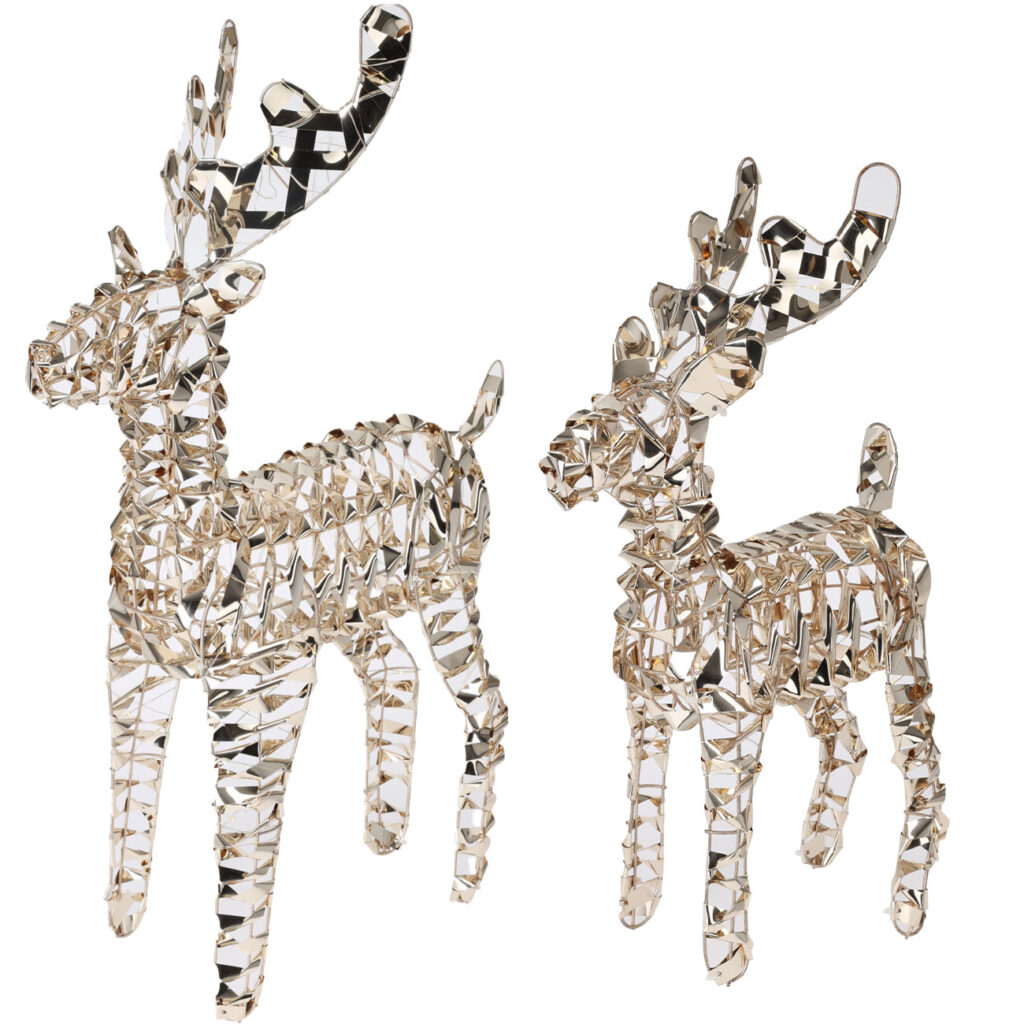 2er-Set LED-Rentier mit Micro-LEDs, Goldfarben, 2 Grössen