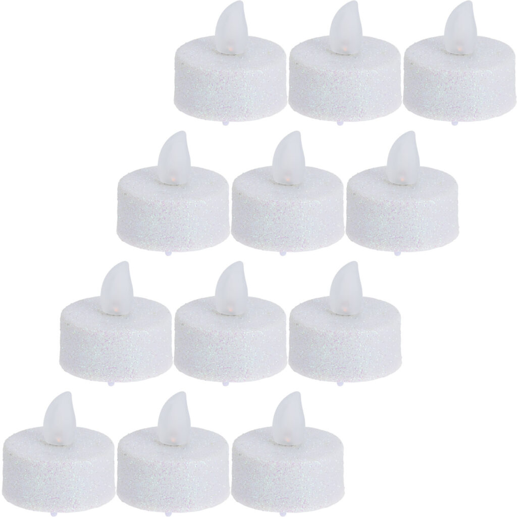 LED-Teelichter 12 Stück, Weiss-Glitzer, 3.8 x 4 cm