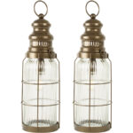 2er-Set Retro LED-Laterne im Industrial Vintage Stil, H38 cm