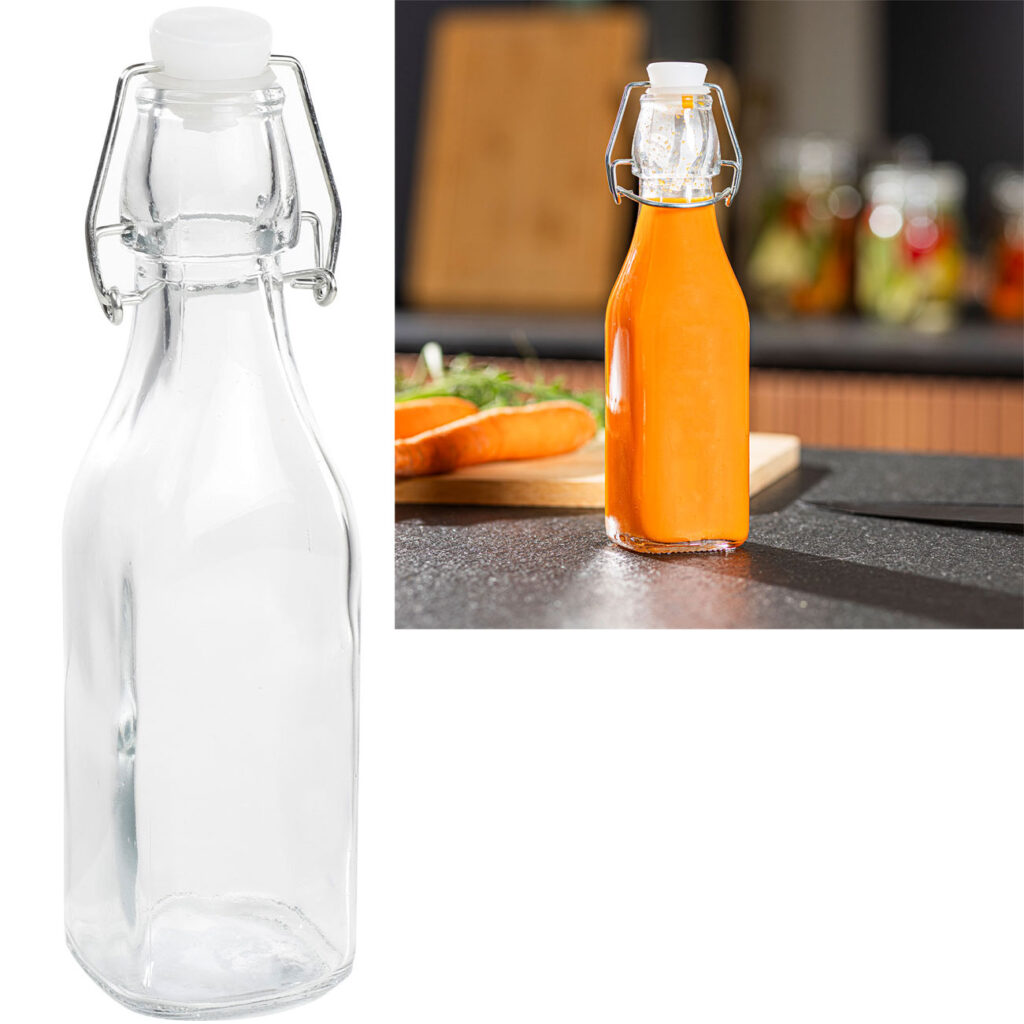 Bügelflasche aus Glas, vierkantig, 250ml