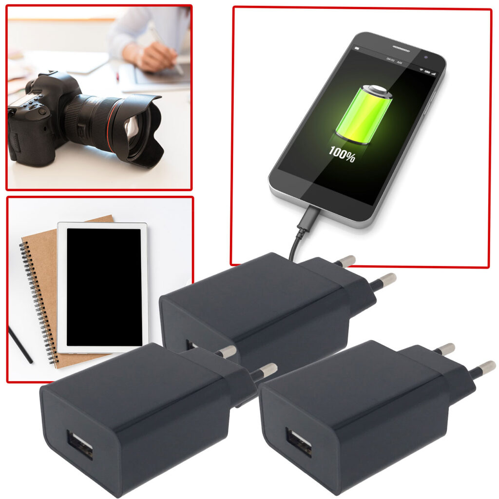 3er-Set USB-A-Ladegerät, 10 W, schwarz 3er-Set USB-A-Ladegerät, 10 W, schwarz