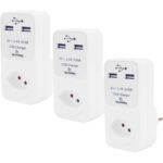 3er-Set Steckdose mit 2x USB-Ladeport 2.4A Überspannungsschutz, Swiss-Edition